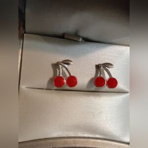 Cherry Silver and Red Earrings